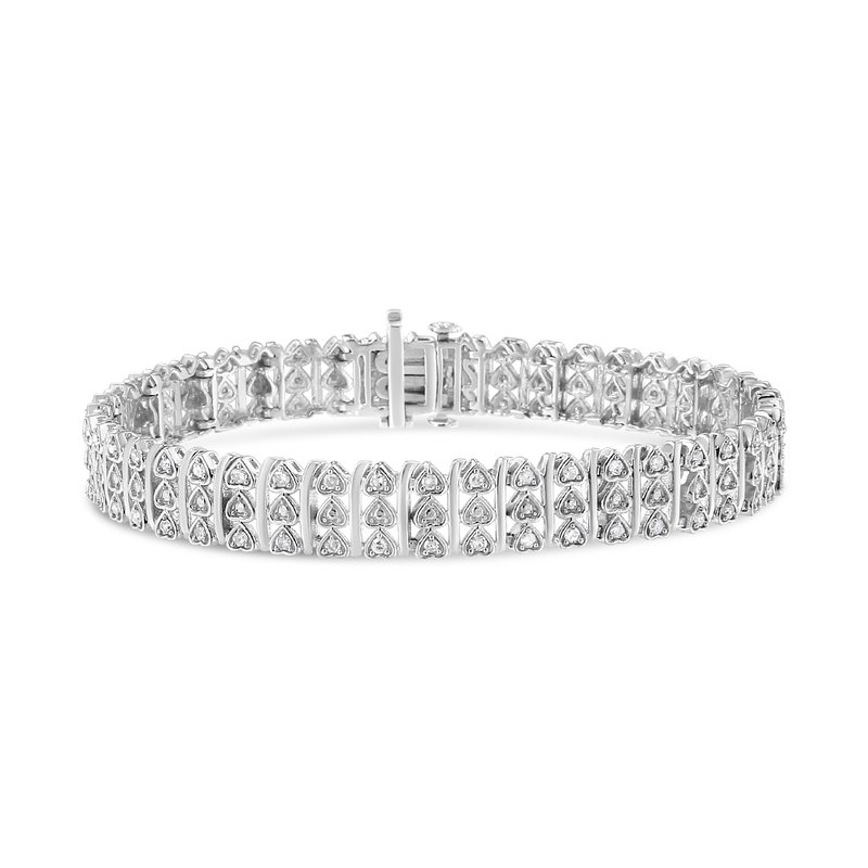 Haus Of Brilliance .925 Sterling Silver 1.00 Cttw Diamond Multi Row Heart Link Bracelet In Grey