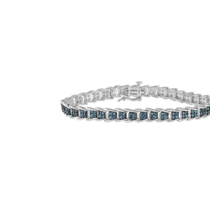 Haus Of Brilliance .925 Sterling Silver 2 Cttw Treated Blue Diamond Fan-shaped Nested Link 7" Tennis Bracelet In White