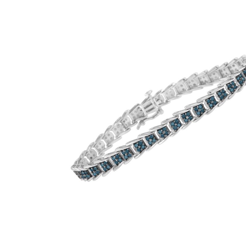 Shop Haus Of Brilliance .925 Sterling Silver 2 Cttw Treated Blue Diamond Fan-shaped Nested Link 7" Tennis Bracelet In White