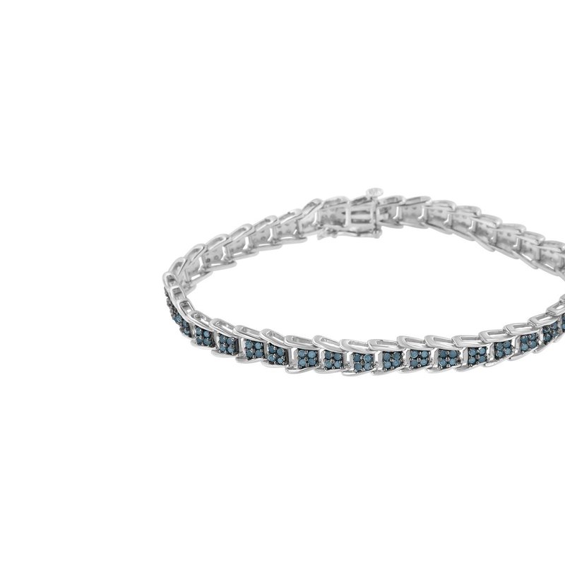 Shop Haus Of Brilliance .925 Sterling Silver 2 Cttw Treated Blue Diamond Fan-shaped Nested Link 7" Tennis Bracelet In White