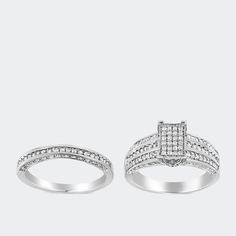 Haus Of Brilliance .925 Sterling Silver 3/4 Cttw Prong Set Round Diamond Composite Engagement Ring And Band Set In Grey