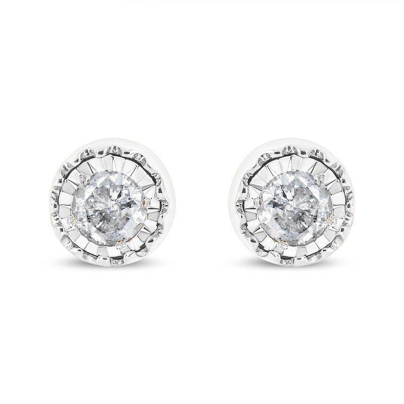 Haus Of Brilliance .925 Sterling Silver 3/8 Cttw Solitaire Diamond Miracle Set Stud Earrings In Grey