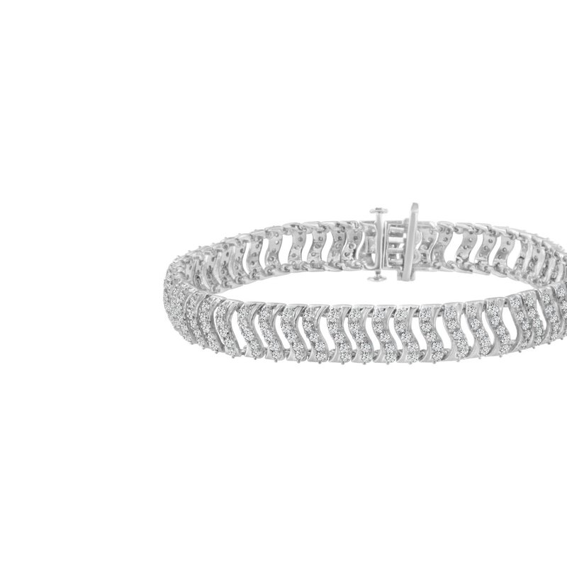Haus Of Brilliance .925 Sterling Silver 3.0 Cttw Diamond Chevron "s" Wave Link Bracelet In White
