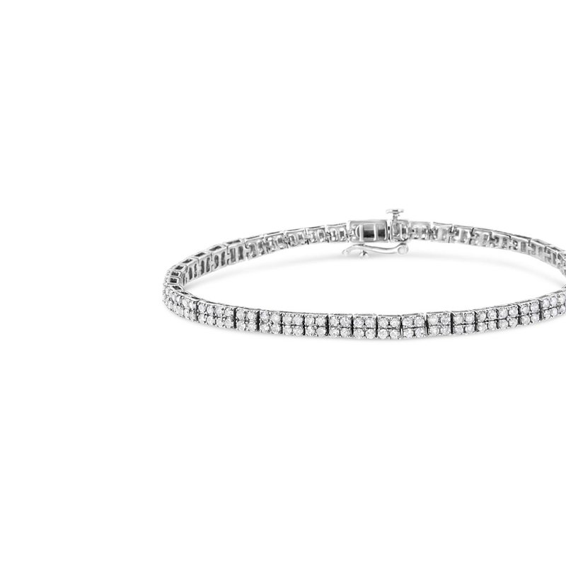 Haus Of Brilliance .925 Sterling Silver 3.0 Cttw Prong-set Round Diamond 2 Row Link Tennis Bracelet In White