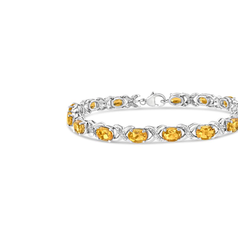 Haus Of Brilliance .925 Sterling Silver 7 X 5 Mm Oval Cut Orange Citrine And 1/20 Cttw Round Cut Diamond Fashion Tennis In Grey