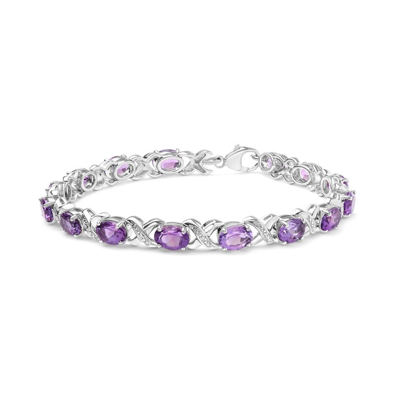Haus Of Brilliance .925 Sterling Silver 7x5mm Oval Amethyst And Diamond Accent X-link Bracelet (h-i Color, Si1-si2 Clar In Grey