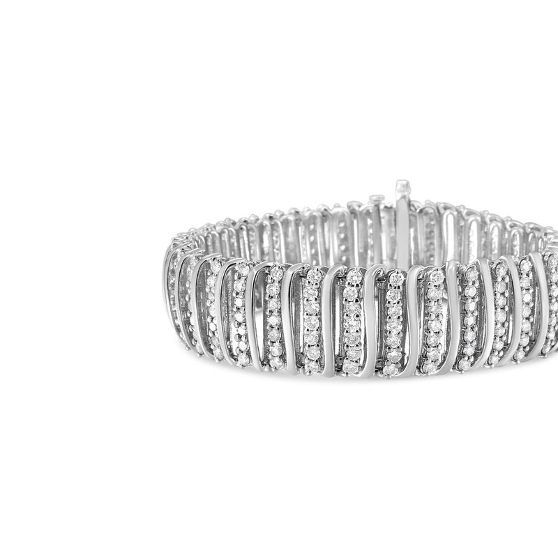 Haus Of Brilliance .925 Sterling Silver 8 1/2 Cttw Diamond 7 Row Chevron "s" Curved Link Tennis Bracelet In White