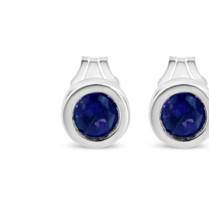 Haus Of Brilliance .925 Sterling Silver Bezel Set 3.5mm Treated Blue Sapphire Gemstone Solitaire Stud Earrings In White