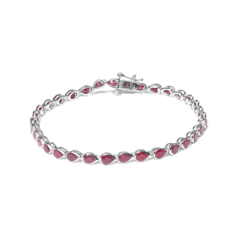 Haus Of Brilliance .925 Sterling Silver Bezel Set Pear Shaped Lab Created Pink Ruby Link Bracelet (aaa+ Quality) In Grey