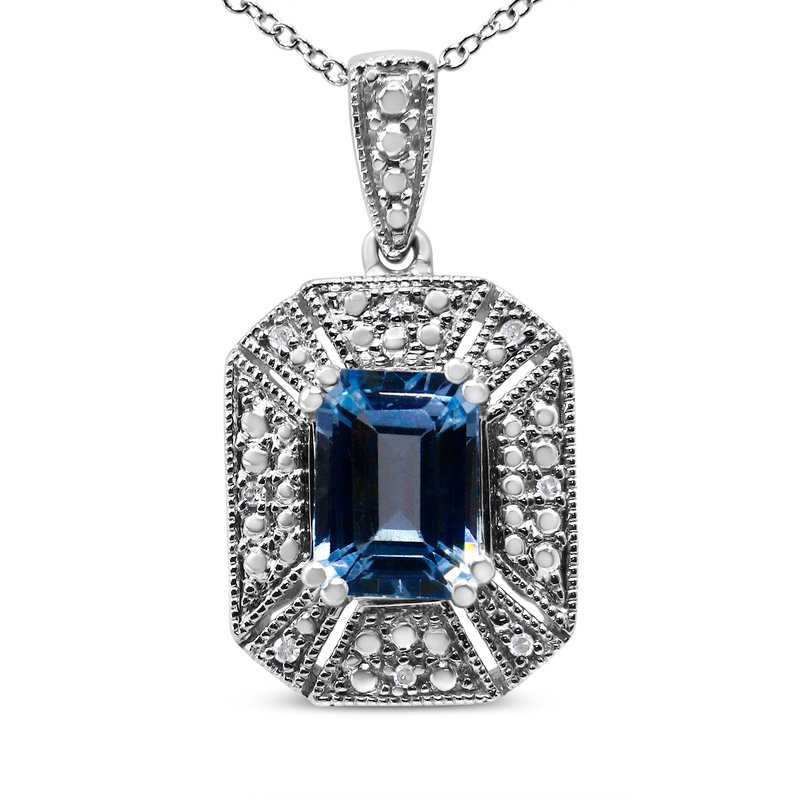 Haus Of Brilliance .925 Sterling Silver Blue Topaz And Diamond Accent Art Deco Style 18" Pendant Necklace