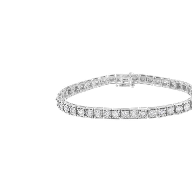 Haus Of Brilliance .925 Sterling Silver Brilliant-cut Round Diamond Square Frame Miracle-set Tennis Bracelet In Grey