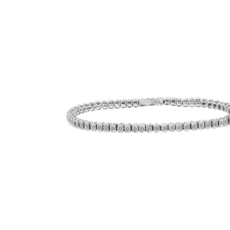 Haus Of Brilliance .925 Sterling Silver ½ Cttw Miracle-set Diamond Round Half Bezel 7” Tennis Bracelet In Grey