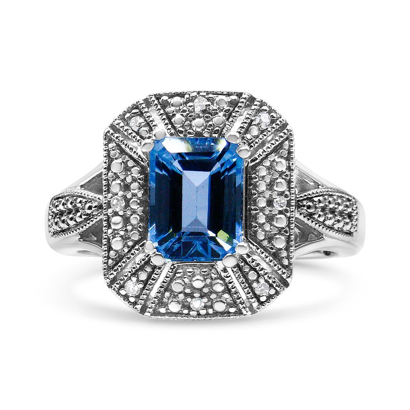 Haus Of Brilliance .925 Sterling Silver Diamond Accent And 8x6 Mm Emerald-shape Blue Topaz Ring In Grey