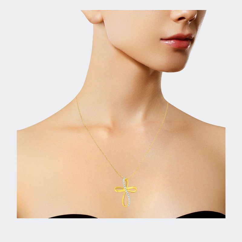 Shop Haus Of Brilliance .925 Sterling Silver Diamond Accent Cross Ribbon 18" Pendant Necklace In Gold