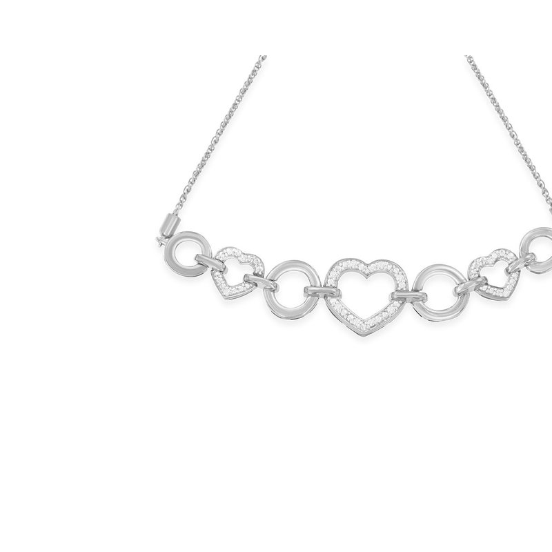 Shop Haus Of Brilliance .925 Sterling Silver Diamond Accent Interlinking Triple Heart 4"-10" Adjustable Bolo Bracelet In Grey