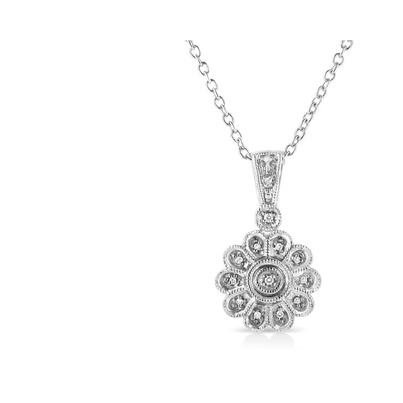Haus Of Brilliance .925 Sterling Silver Diamond Accent Sunburst Milgrain 18" Pendant Necklace In White