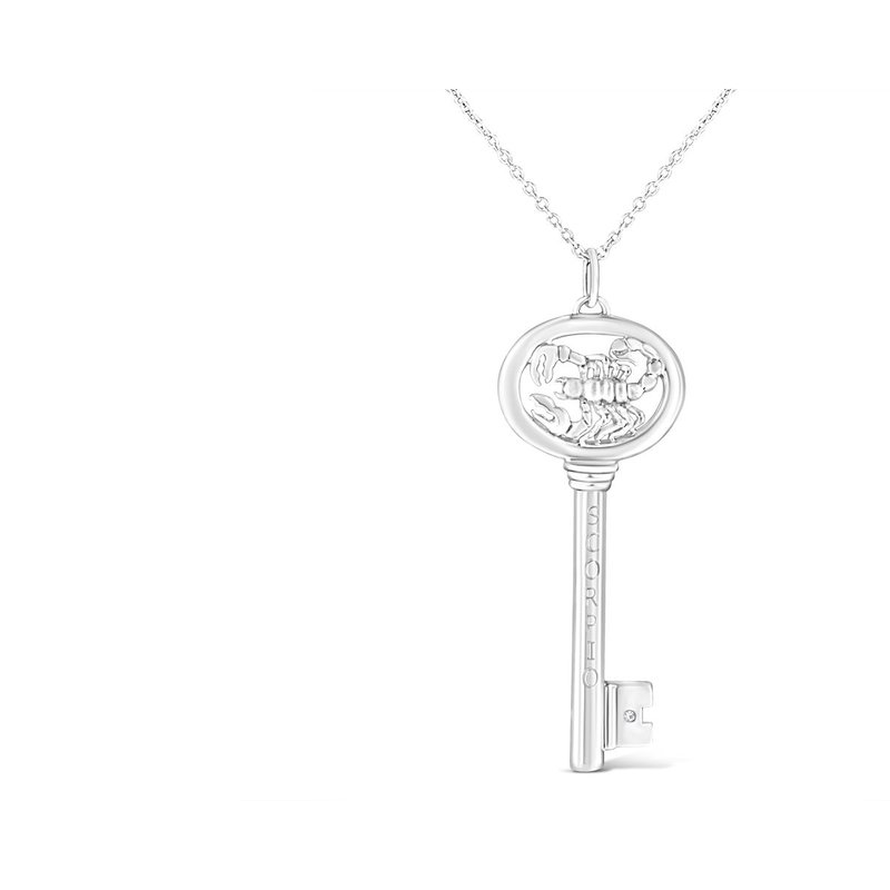 Haus Of Brilliance .925 Sterling Silver Diamond Accent Zodiac Key 18" Pendant Necklace In White