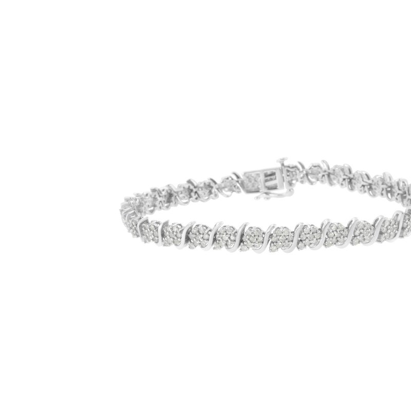 Haus Of Brilliance .925 Sterling Silver Diamond Floral Cluster Link Bracelet In White