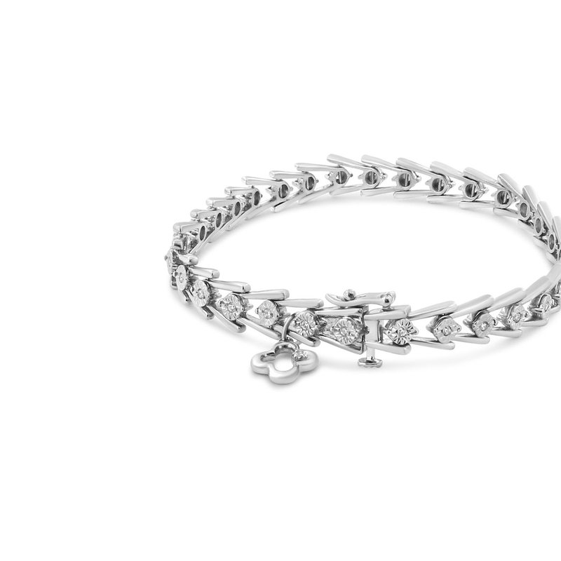 Shop Haus Of Brilliance .925 Sterling Silver Diamond Miracle-set Double Swoosh Milgrain Style Tennis Bracelet In Grey