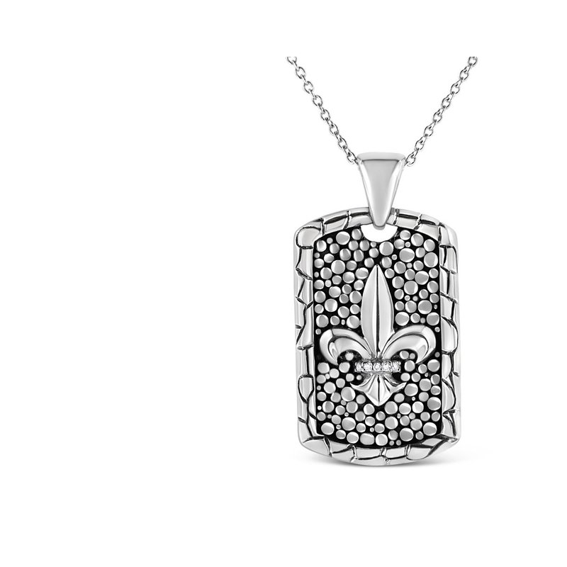 Haus Of Brilliance .925 Sterling Silver Invisible-set Diamond Accent "fleur Di Lis" 18" Pendant Necklace Dog Tag In White