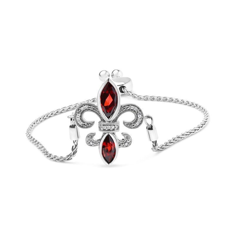 Haus Of Brilliance .925 Sterling Silver Marquise Garnet And Diamond Accent Lariat 4"-10" Fleur De Lis Adjustable Bolo B In Grey