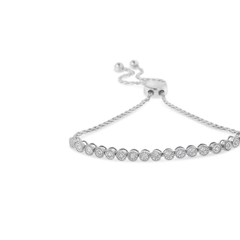 Haus Of Brilliance .925 Sterling Silver Miracle-set Diamond Accented 6”-9” Adjustable Beaded Tennis Bolo Bracelet In White