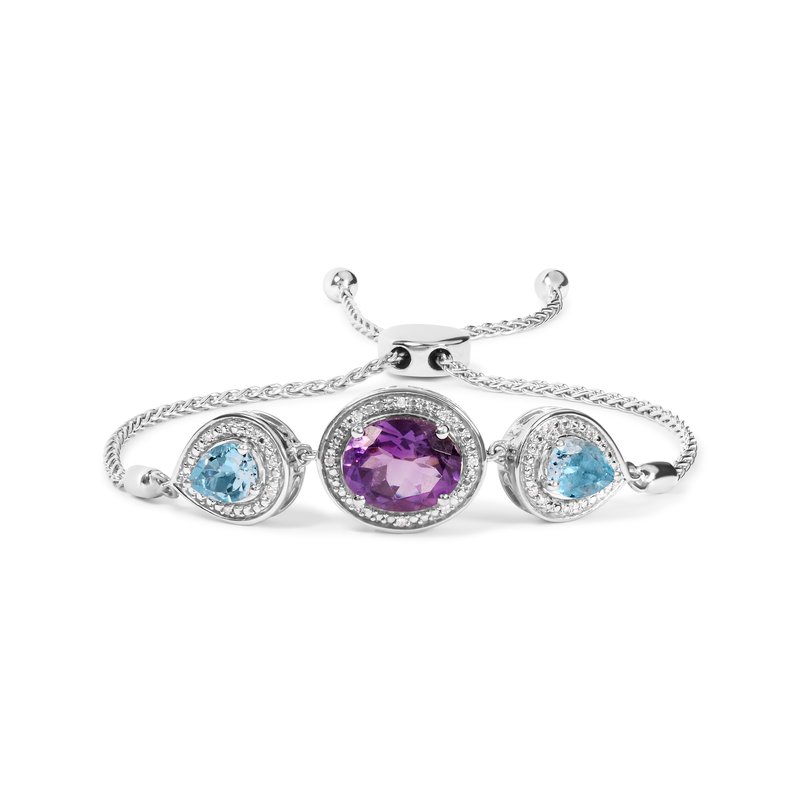 Haus Of Brilliance .925 Sterling Silver Oval Amethyst And Pear Blue Topaz With Diamond Accent Lariat In White