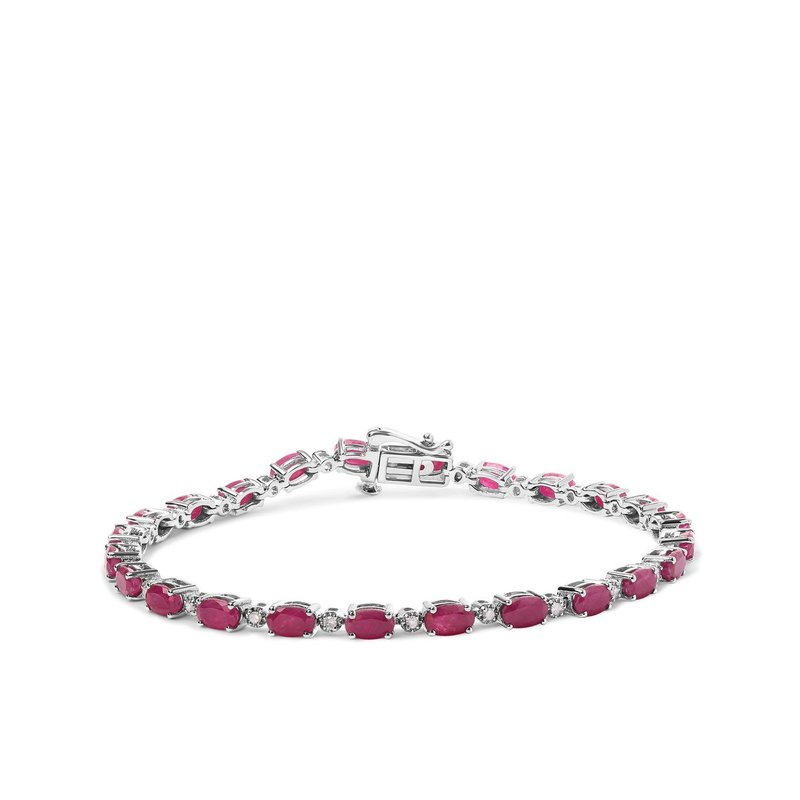 Haus Of Brilliance .925 Sterling Silver Oval Ruby And 1/4 Cttw Diamond Link Bracelet In Grey