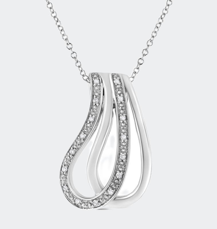 Haus Of Brilliance .925 Sterling Silver Pave-set Diamond Accent Double Curve 18" Pendant Necklace In Grey