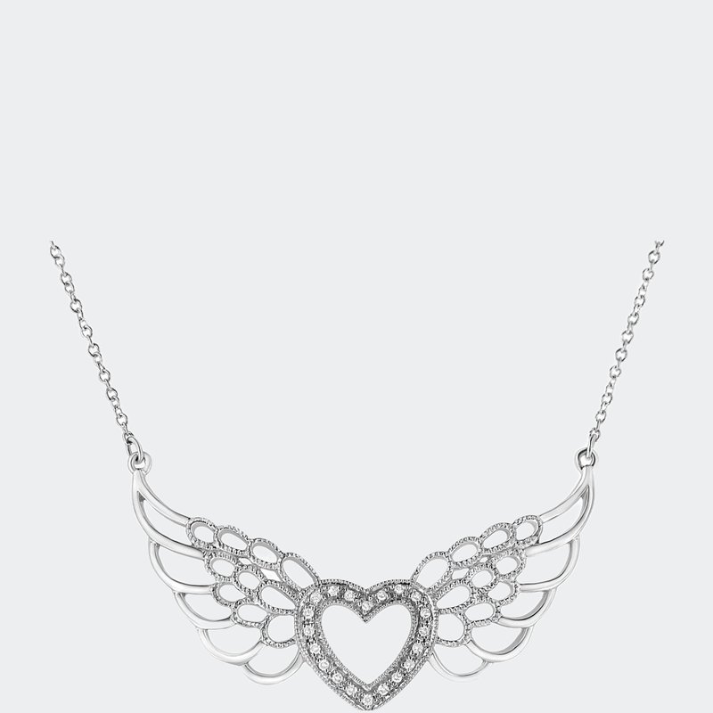 Haus Of Brilliance .925 Sterling Silver Pave-set Diamond Accent Fairy Wing 18" Heart Pendant Necklace In Green