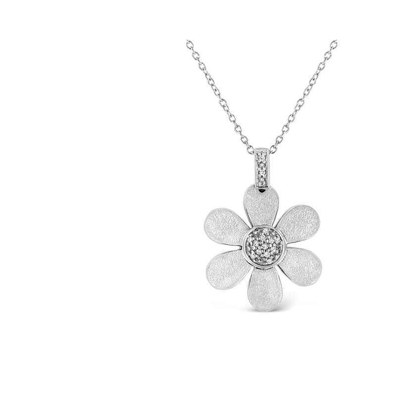 Haus Of Brilliance .925 Sterling Silver Pave-set Diamond Accent Flower 18" Pendant Necklace In White