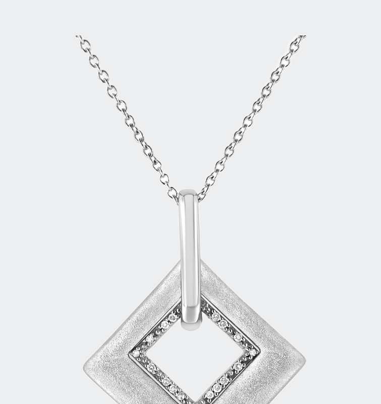 Haus Of Brilliance .925 Sterling Silver Pave-set Diamond Accent Kite Shape 18" Pendant Necklace In White