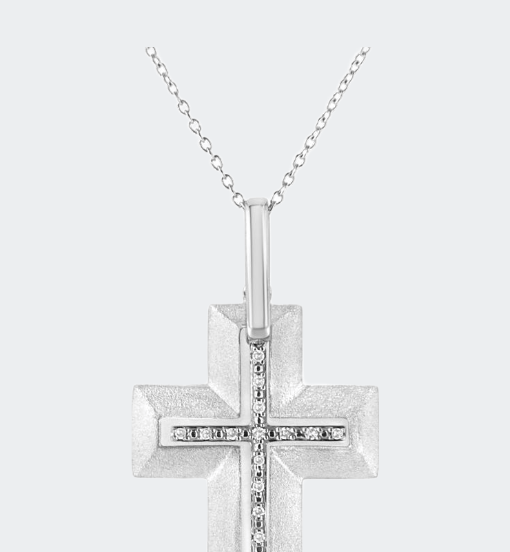 Haus Of Brilliance .925 Sterling Silver Prong-set Diamond Accent Bold Cross 18" Pendant Necklace In White