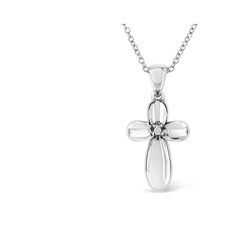 Haus Of Brilliance .925 Sterling Silver Prong-set Diamond Accent Floral Cross 18" Pendant Necklace In White