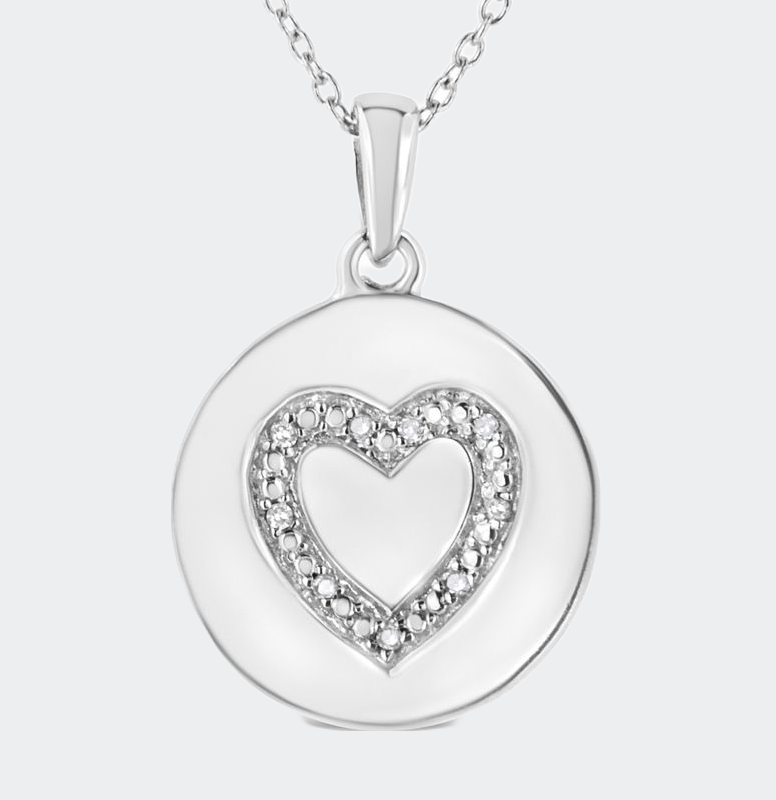 Haus Of Brilliance .925 Sterling Silver Prong-set Diamond Accent Heart Emblemed 18" Pendant Necklace In Grey