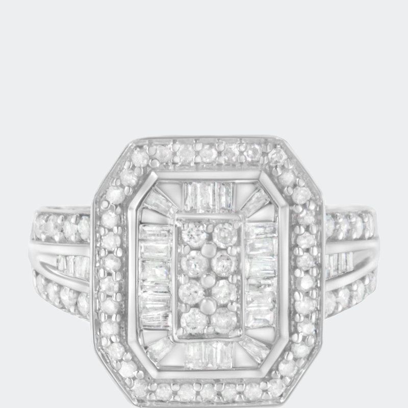 Haus Of Brilliance .925 Sterling Silver Round And Baguette Diamond Cathedral Ring In White