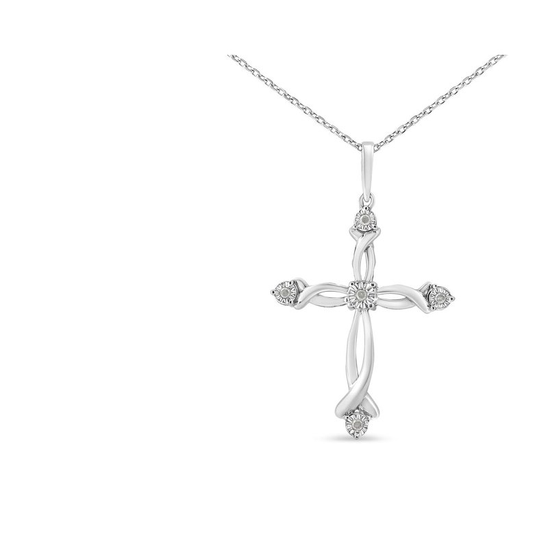 Haus Of Brilliance .925 Sterling Silver Round Cut Diamond Accent Cross Pendant Necklace In Grey