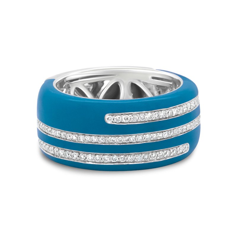 Shop Haus Of Brilliance .925 Sterling Silver Turquoise Enamel 5/8 Cttw Round Diamond Wide Band Statement Ring In Grey