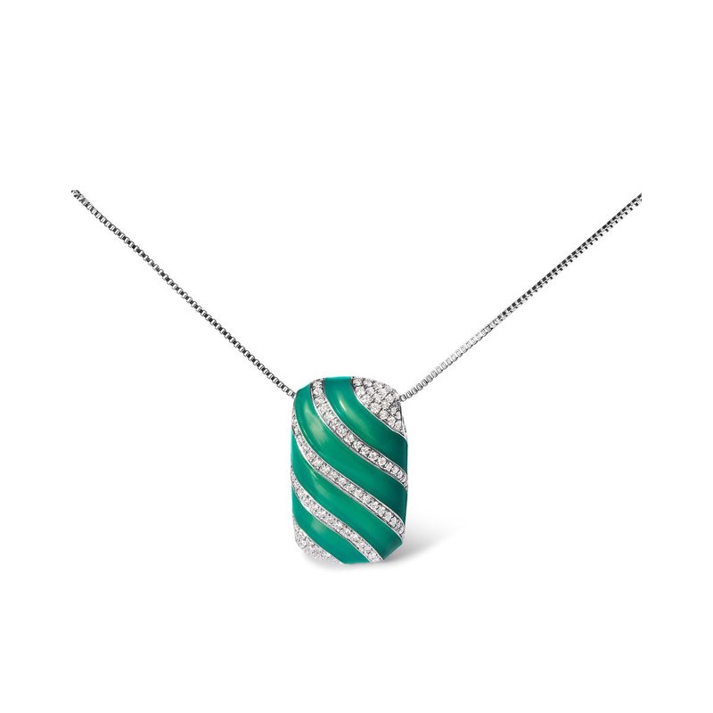 Haus Of Brilliance .925 Sterling Silver Turquoise Enamel And 1/2 Cttw Diamond Block 18" Pendant Necklace In Green