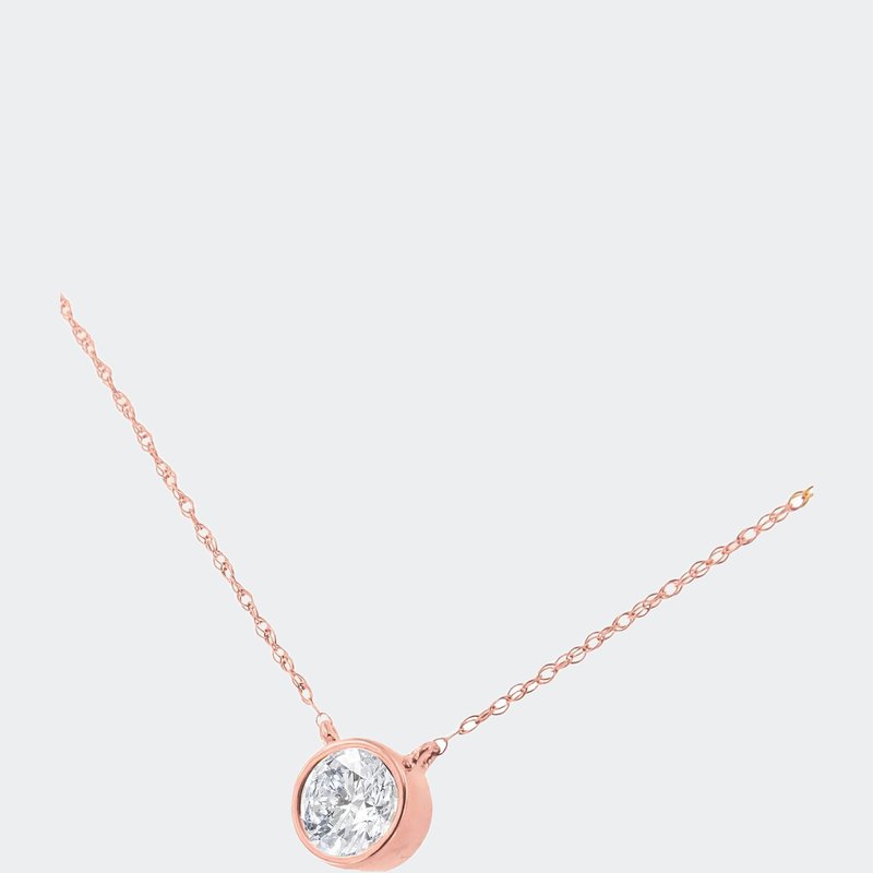 Haus Of Brilliance Ags Certified 10k Rose Gold 1/5 Cttw Bezel Set Round Diamond Solitaire 16-18" Adjustable Pendant Nec In Pink