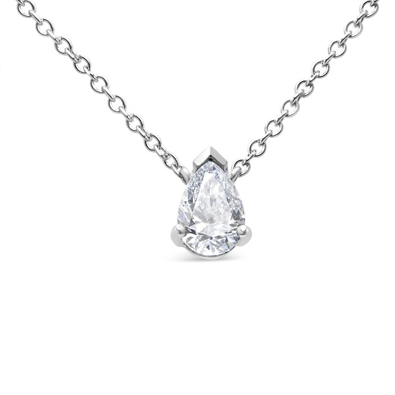 Haus Of Brilliance Ags Certified 14k White Gold 1/2 Cttw Diamond Pear 18" Pendant Necklace In Grey