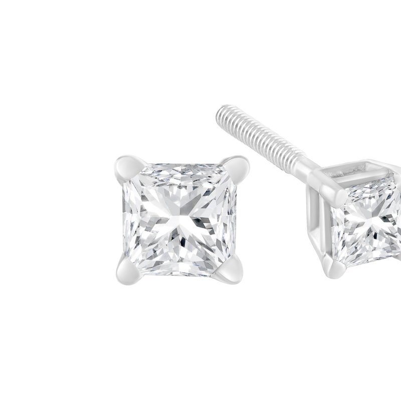Shop Haus Of Brilliance Ags Certified 18k White Gold 1.0 Cttw 4-prong Set Princess-cut Solitaire Diamond Screw Back Stud Ear