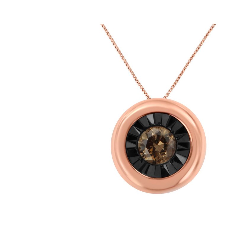 Haus Of Brilliance Black Rhodium Over 10k Rose Gold 1/10 Carat Diamond Two Tone Round Miracle-plate Solitaire 18” Penda In Pink