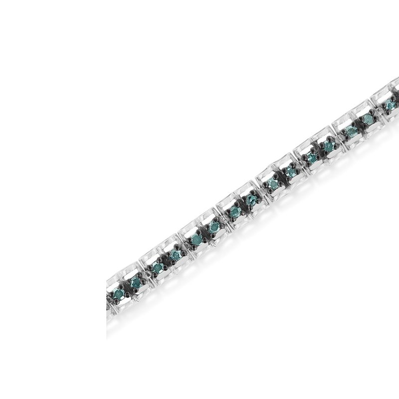 Shop Haus Of Brilliance Black Rhodium Over .925 Sterling Silver 1.0 Cttw Rose Cut Diamond Double-link 7" Tennis Bracelet In Blue