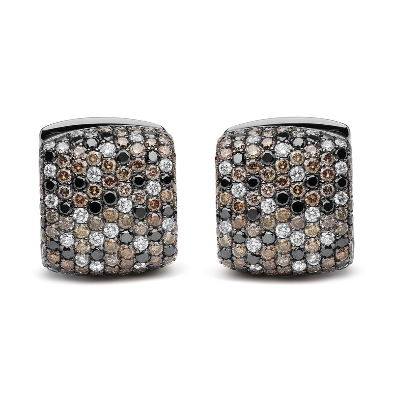 Haus Of Brilliance Black Rhodium Plated 18k White Gold 12 5/8 Cttw Multi Color Diamond Square Domed Huggie Hoop Earring