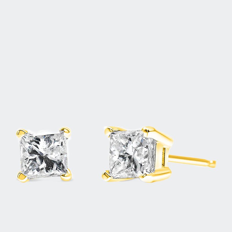 Haus Of Brilliance Certified 1/2 Cttw Princess-cut Square Diamond 4-prong Solitaire Stud Earrings In In Yellow