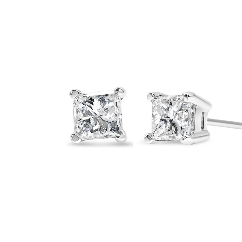 Shop Haus Of Brilliance Certified 1/4 Cttw Princess Cut Square Diamond 4 Prong Solitaire Stud Earrings In 14k White Gold