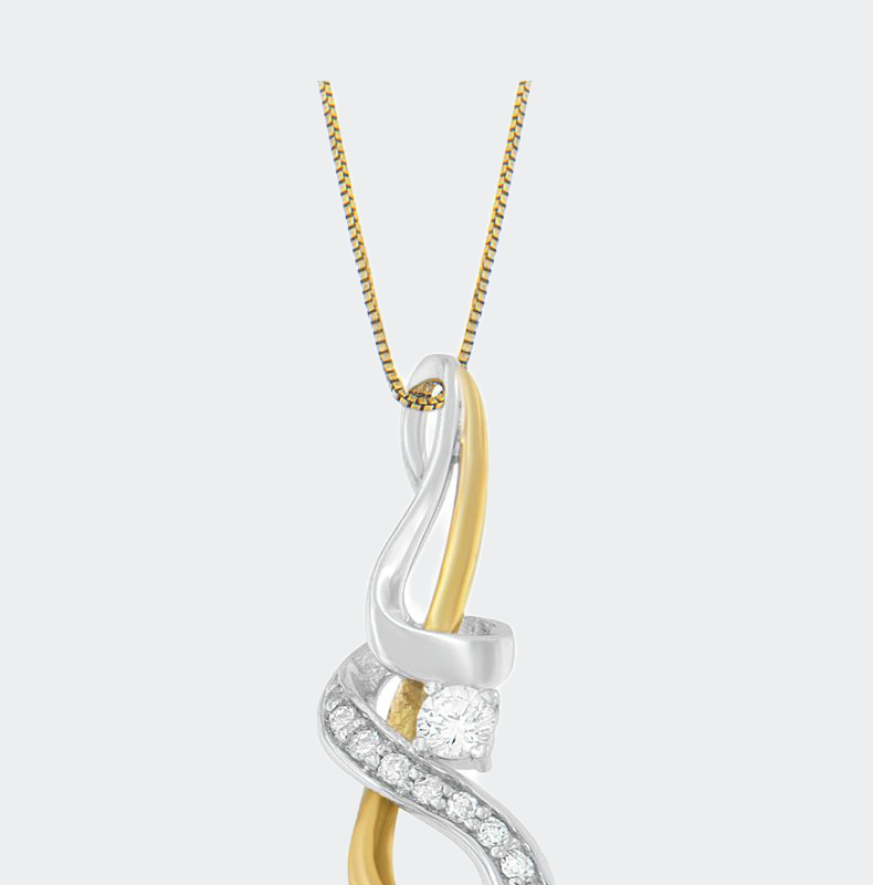 Haus Of Brilliance Espira 10k Two-tone Gold 1/5 Cttw Diamond Intertwined Swirl Pendant Necklace In White