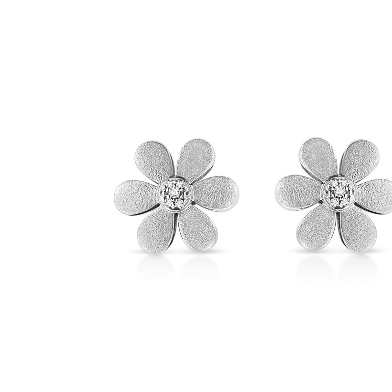 Haus Of Brilliance Matte Finished .925 Sterling Silver Diamond Accent Flower Hoop Stud Earring In Grey