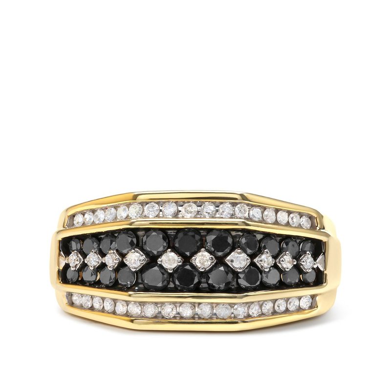 Haus Of Brilliance Men's 10k Yellow Gold 1 1/2 Cttw White And Black Treated Diamond Cluster Ring